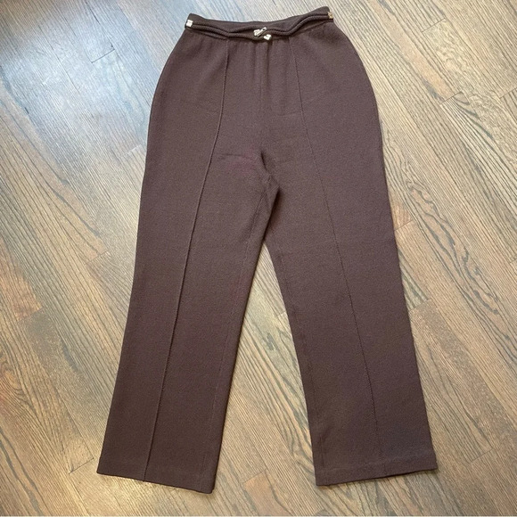 St. John Collection Santana Knit High Rise Brown Pants with gold details size 6 - Picture 1 of 12